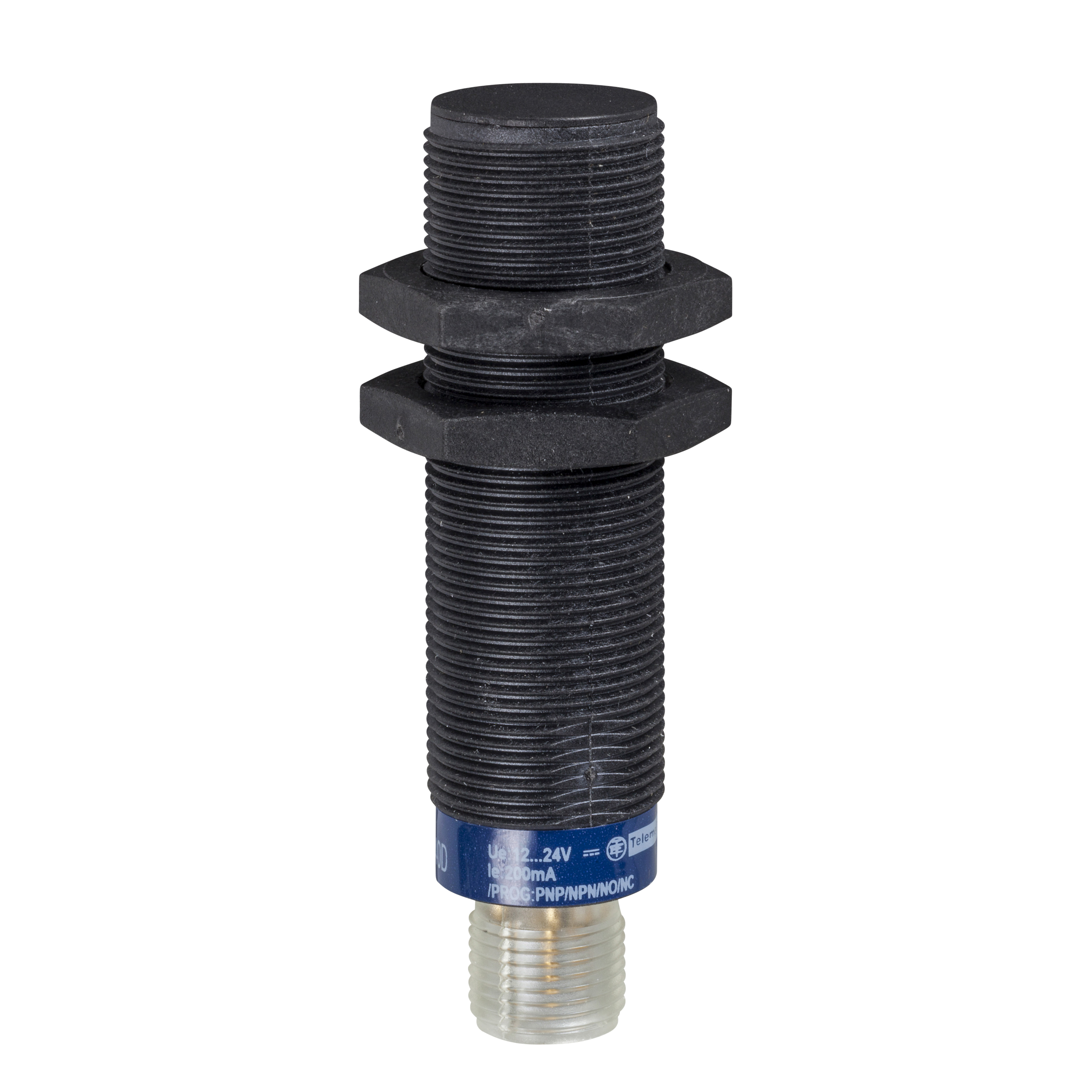 Induktivni senzor, plasticni, M12 konektor, M18x1, Sn=5mm, tip 4 provodnika, PNP/NPN, NO/NC programibilni, napon napajanja 12-24V DC, IP 68