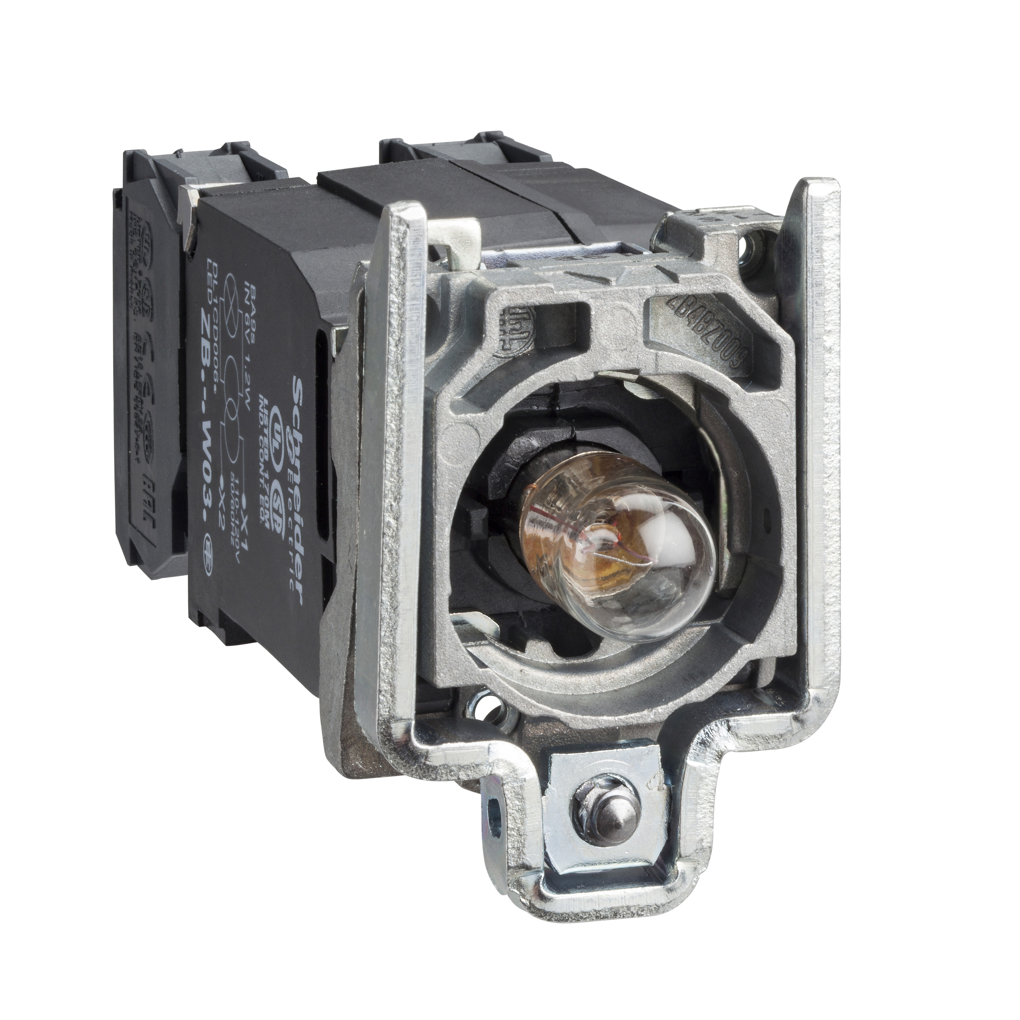 Harmony 4: telo svetlećeg tastera, integrisan transformator 110...120/6V, sa Ba9s sijalicom, 1NO+1NC